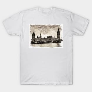 London, England Vintage Watercolor Travel Souvenir Fine Art T-Shirt